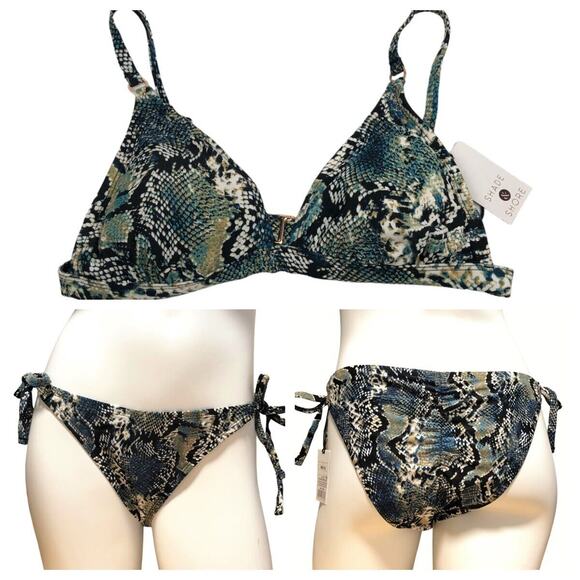 NEW Shade & Shore Snake Skin Print Bikini Set Triangle Top Cheeky Bottom Size M - Picture 2 of 12
